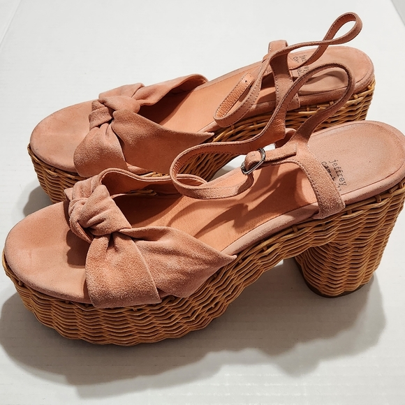 Jeffrey Campbell Tea Party Blush Suede Wicker Platform Sandals - Picture 6 of 11